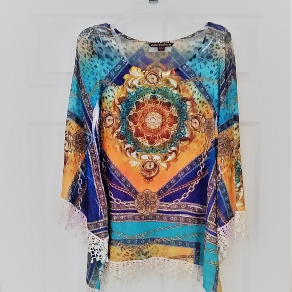 Mushka by Sienna Rose Tops - Sheer Boho Tunic Top with Fringe